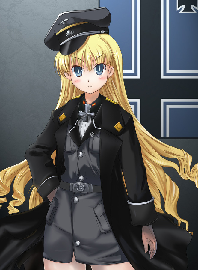 Blonde outdoor anime uniform